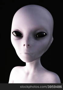 Portrait of an alien, 3D rendering. Black background.