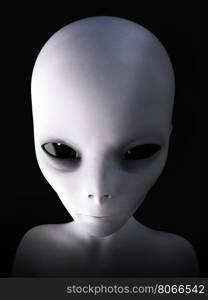 Portrait of an alien, 3D rendering. Black background.