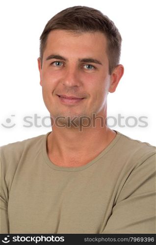 Portrait of an attractive 37 year old man closeup isolate on a white background.