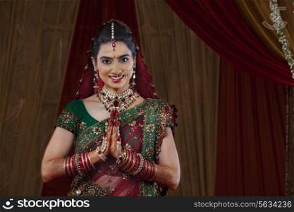 Portrait of an attractive bride greeting