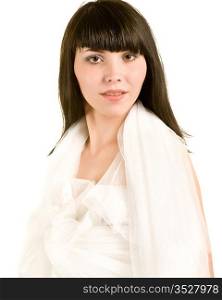Portrait of an attractive girl in a white cloth