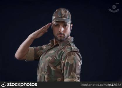 Portrait of an Indian soldier saluting