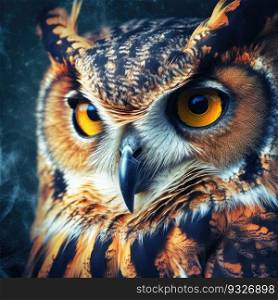 Portrait of an Owl. Cute wild owl on black background. Generative AI. Cute wild owl on black background. Generative AI