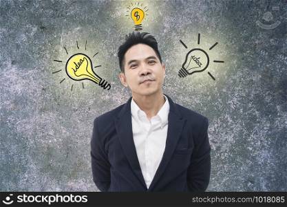 Portrait of Asian businessman with idea,concept of idea for business