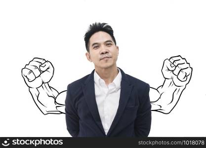 Portrait of Asian businessman with muscular hands sketch,Concept of intellectual power