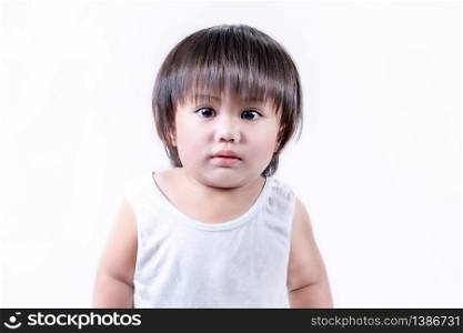 portrait of asian little boy over white background