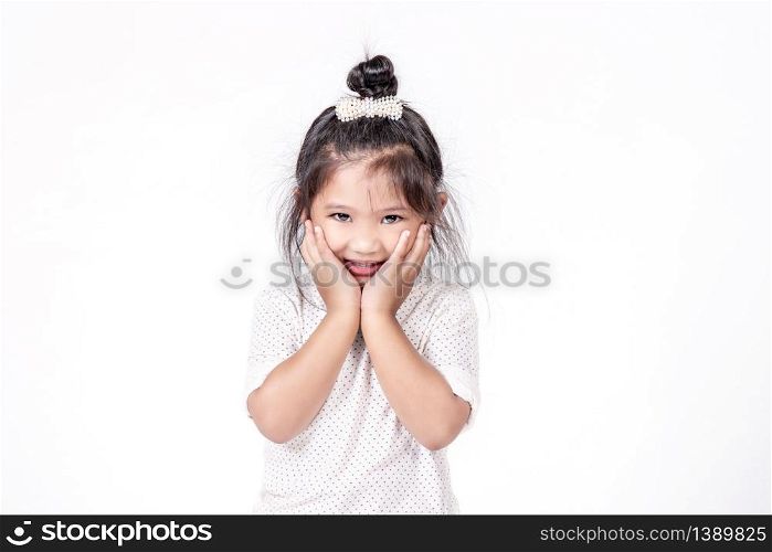 portrait of asian little girl over white background. portrait of asian little girl
