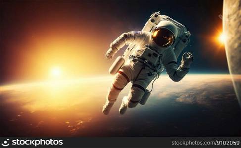 Portrait of astronaut floating in space. Generative AI. Portrait of astronaut floating in space. Generative AI.