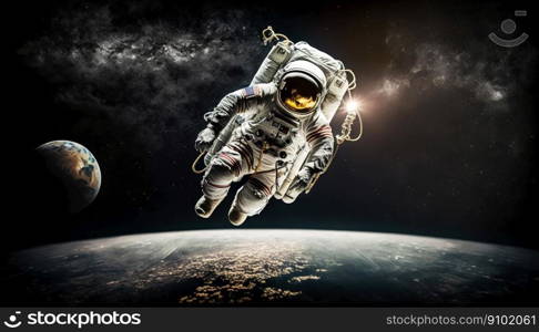 Portrait of astronaut floating in space. Generative AI. Portrait of astronaut floating in space. Generative AI.