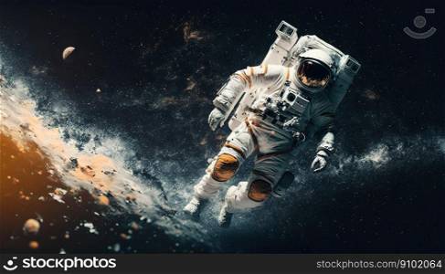 Portrait of astronaut floating in space. Generative AI. Portrait of astronaut floating in space. Generative AI.