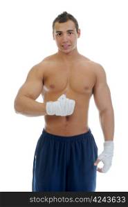 portrait of athletic boxer. Isolated on white background