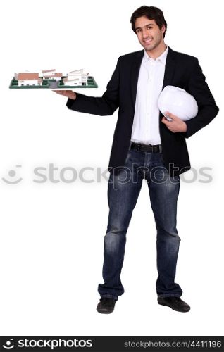 portrait of attractive architect with model