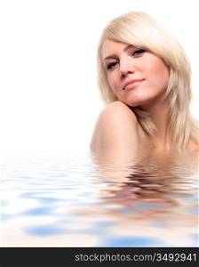 portrait of attractive blond in water with space for text