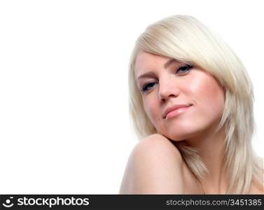 portrait of attractive blond over white background with space for your text