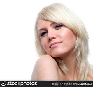 portrait of attractive blond over white background with space for your text