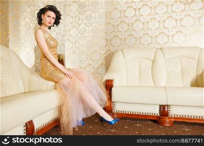 Portrait of attractive brown-haired woman indoors