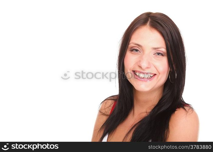 portrait of attractive caucasian smiling woman blond isolated on white studio