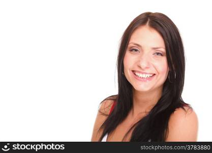 portrait of attractive caucasian smiling woman blond isolated on white studio