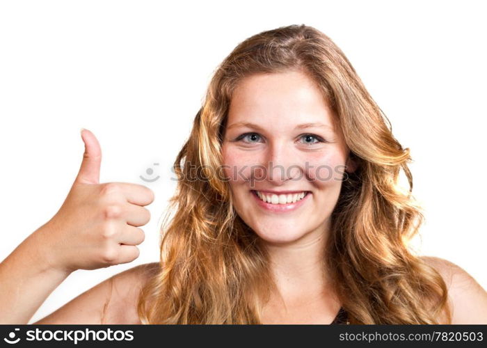 portrait of attractive caucasian smiling woman isolated on white studio