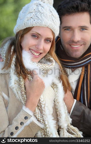 Portrait of attractive couple in winter