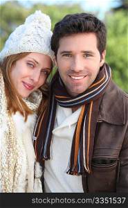 Portrait of attractive couple in winter