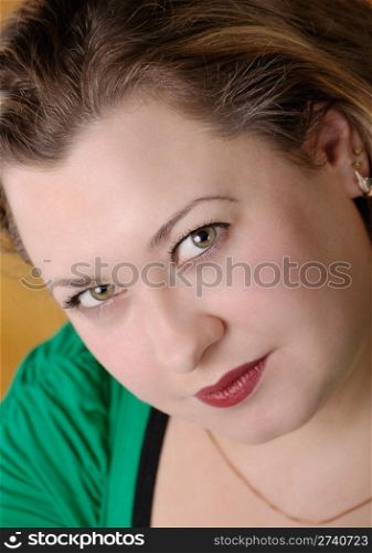 portrait of attractive girl on yellow background