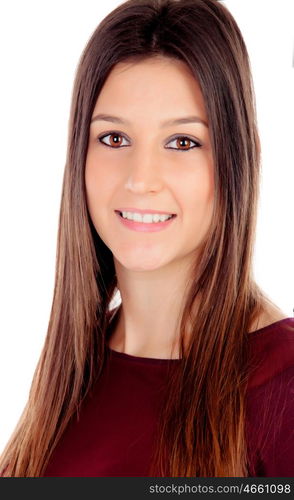 Portrait of attractive girl with brown eyes isolated on a white background