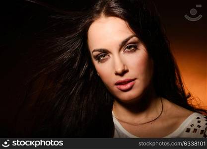Portrait of attractive girl with fantasy lips. Make up. Perfect skin