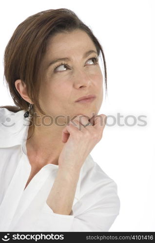 Portrait of attractive mature woman dreaming about something pleasant
