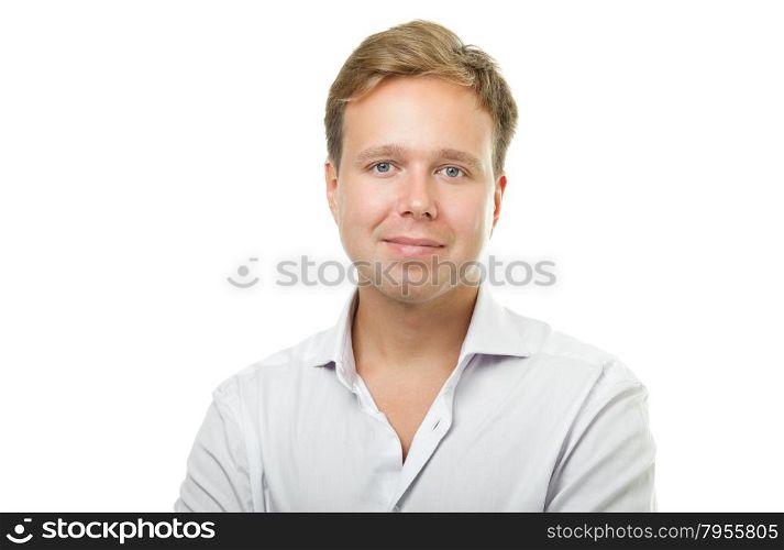 Portrait of attractive smiling man on white background.