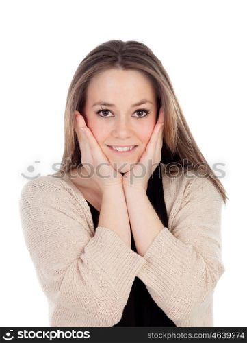 Portrait of attractive young girl isolated on a white background