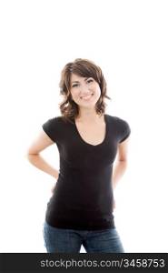 Portrait of Attractive Young Woman in Black T-Shirt