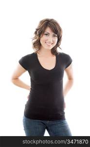 Portrait of Attractive Young Woman in Black T-Shirt