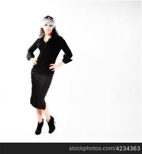 portrait of attractive young woman in mask. indoor shot