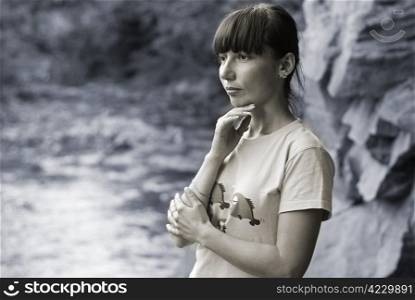 portrait of attractive young woman. outdoor shot