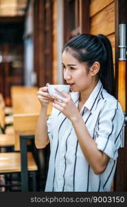 Portrait of beautiful asian woman relax at cafe