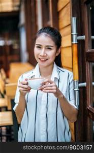 Portrait of beautiful asian woman relax at cafe