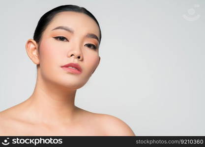 Portrait of Beautiful Asian woman skin care healthy hair and skin close up face beauty isolated over background. Cosmetology and Spa concept.