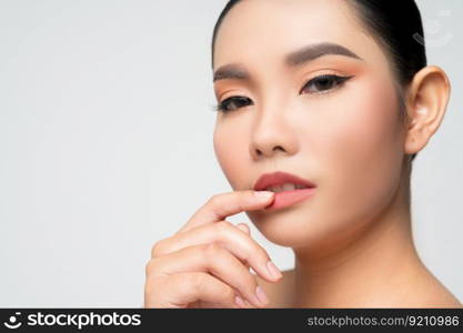 Portrait of Beautiful Asian woman skin care healthy hair and skin close up face beauty isolated over background. Cosmetology and Spa concept.