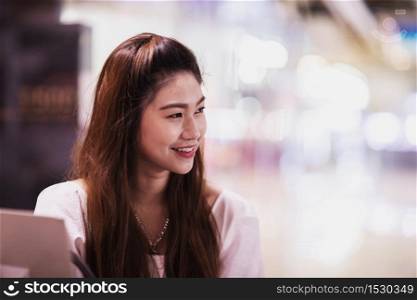 Portrait of Beautiful Attractive Asian woman smile feeling so happiness and comfortable,Beauty Concept