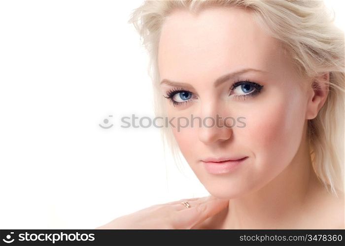 portrait of beautiful blonde model over white background