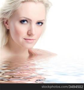 portrait of beautiful blonde model over white background