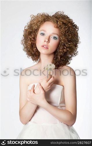 Portrait of beautiful bride female model on white background