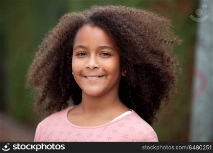 Portrait of beautiful girl with afro hair in a park. Beautiful child with afro hair in a park