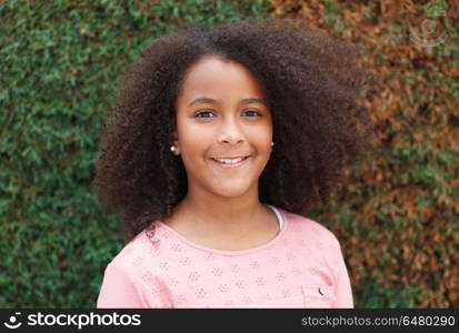 Portrait of beautiful girl with afro hair in a park. Beautiful child with afro hair in a park