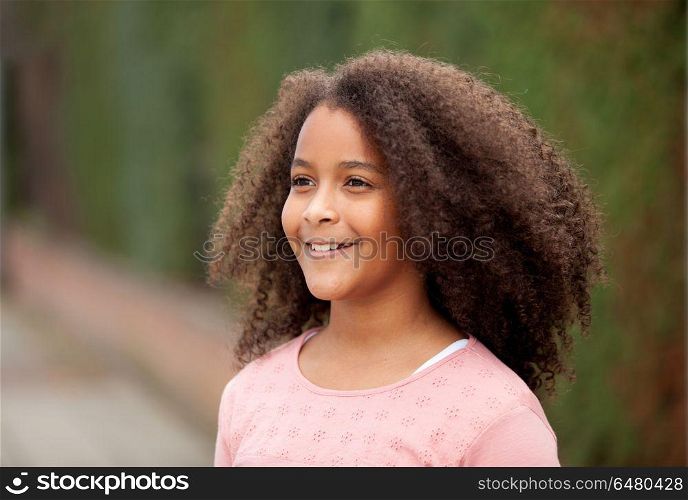 Portrait of beautiful girl with afro hair in a park. Beautiful child with afro hair in a park