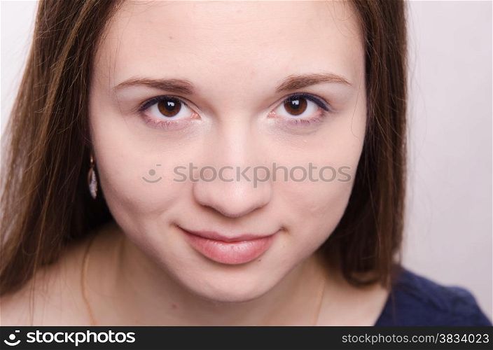 Portrait of beautiful girl with bright makeup, makeup process