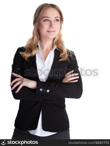 Portrait of beautiful happy business woman isolated on white background, white collar worker, successful career lifestyle