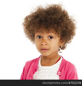 Portrait of beautiful happy little girl, isolated on white