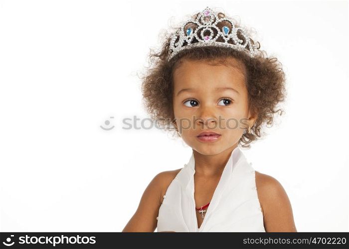 Portrait of beautiful happy little girl, isolated on white